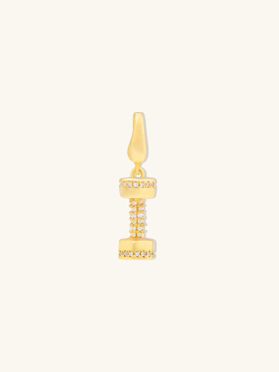 Dumbbell Pave Gold Charm