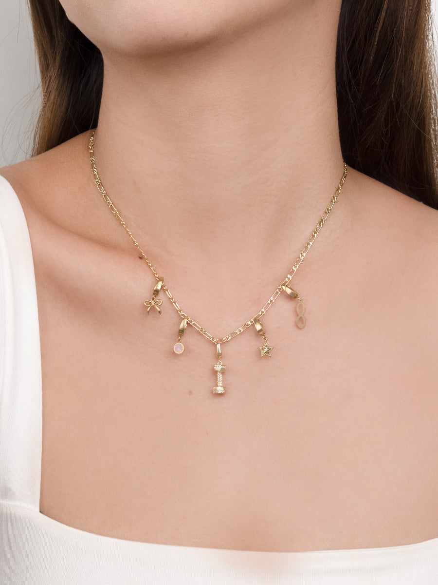 Dumbbell Pave Gold Charm
