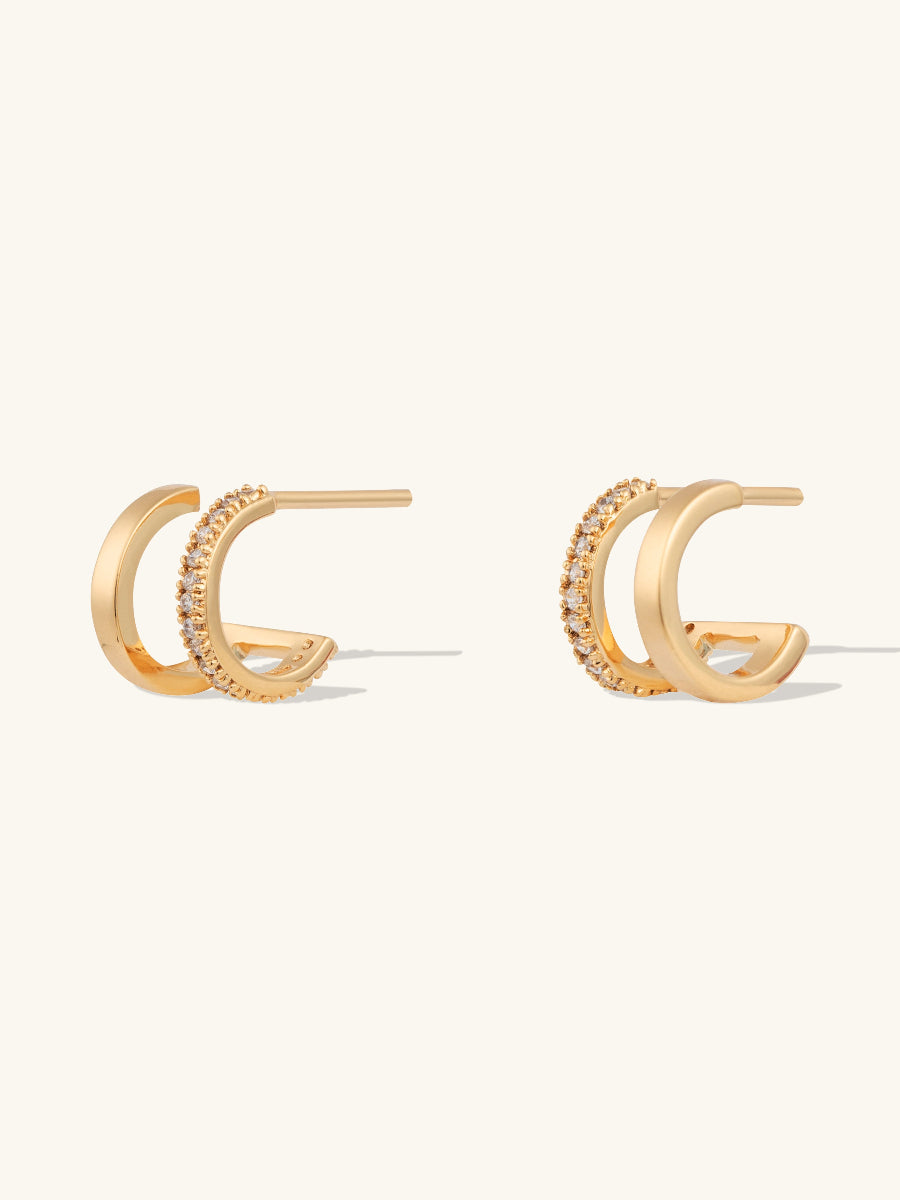 Classic Double Pave Gold 9mm Huggie Earrings