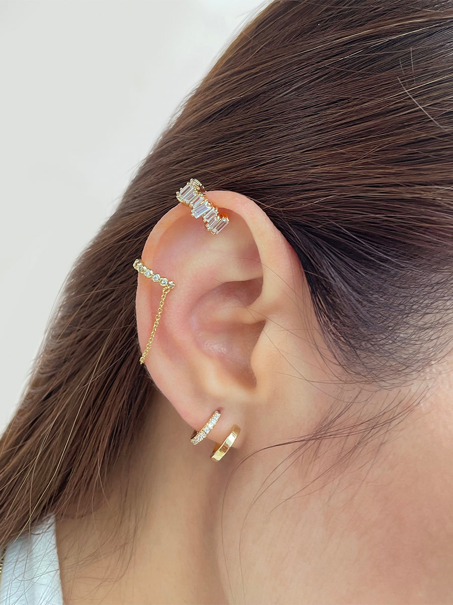 Classic Double Pave Gold 9mm Huggie Earrings