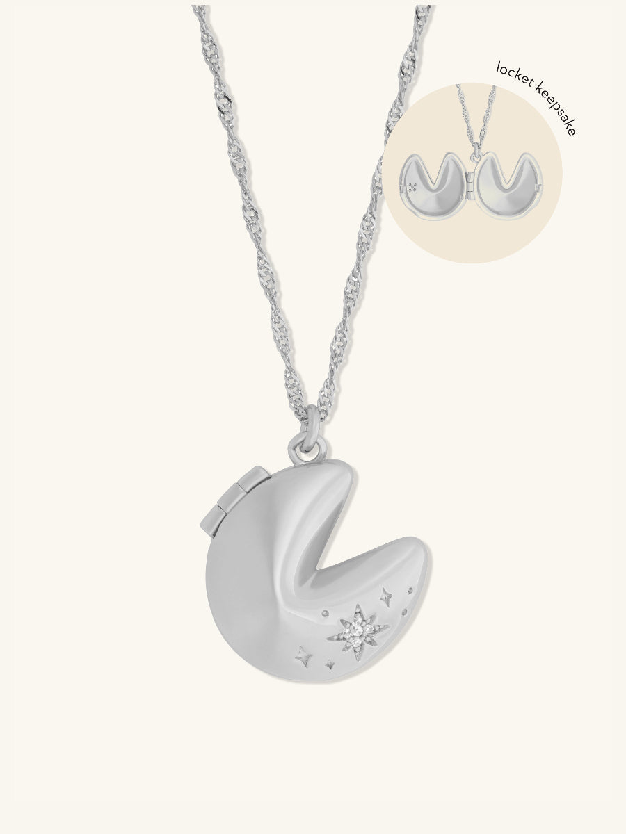 Fortune Cookie Silver Locket Necklace