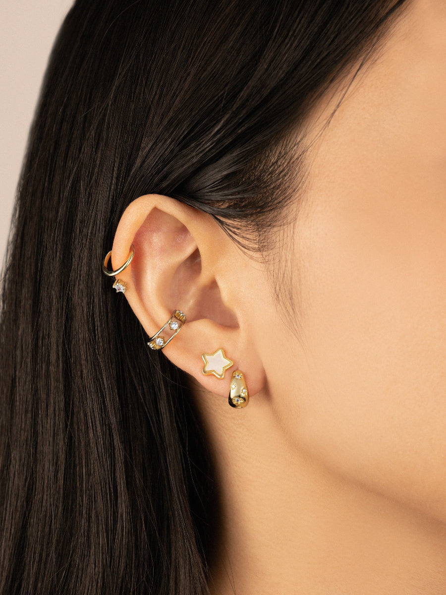 Star Pearl & Gold Stud Earrings