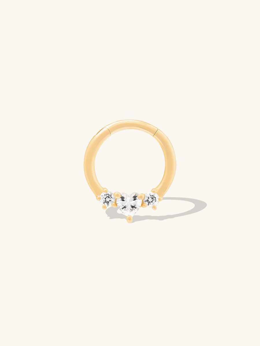 Heart Sapphire 14K Solid Gold Clicker Hoop Earring