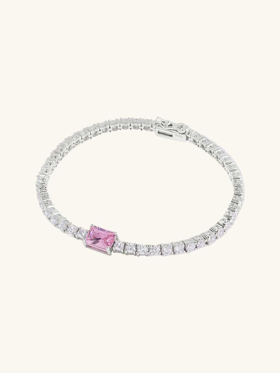 Pave 925 Sterling Silver Baguette Pink Tennis Bracelet