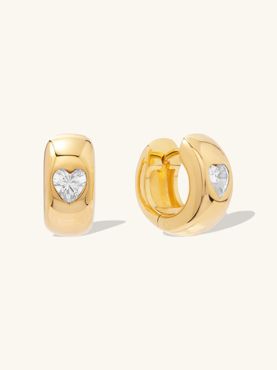 Heart Gem Gold Chubby Baby Huggie Earrings