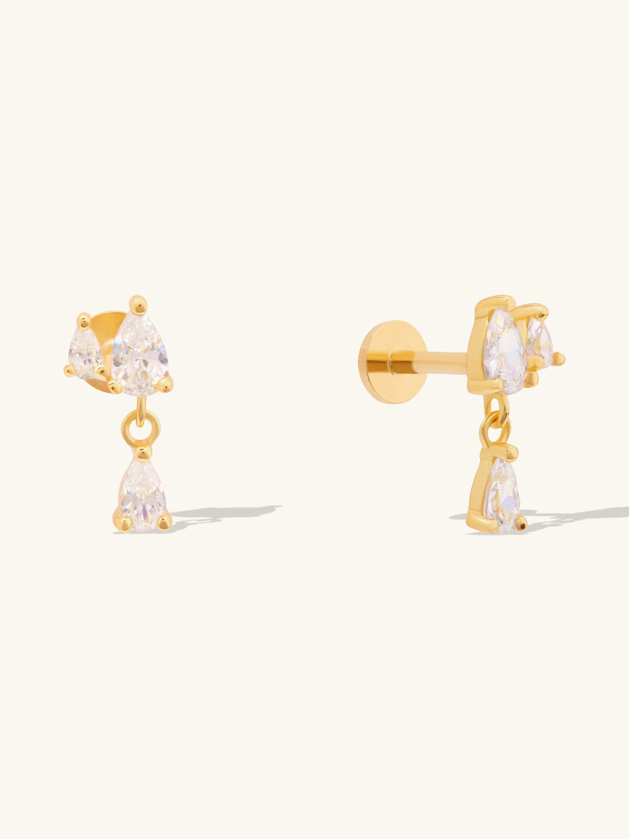 Teardrop Gems 14K Gold Vermeil Flat Back Earrings