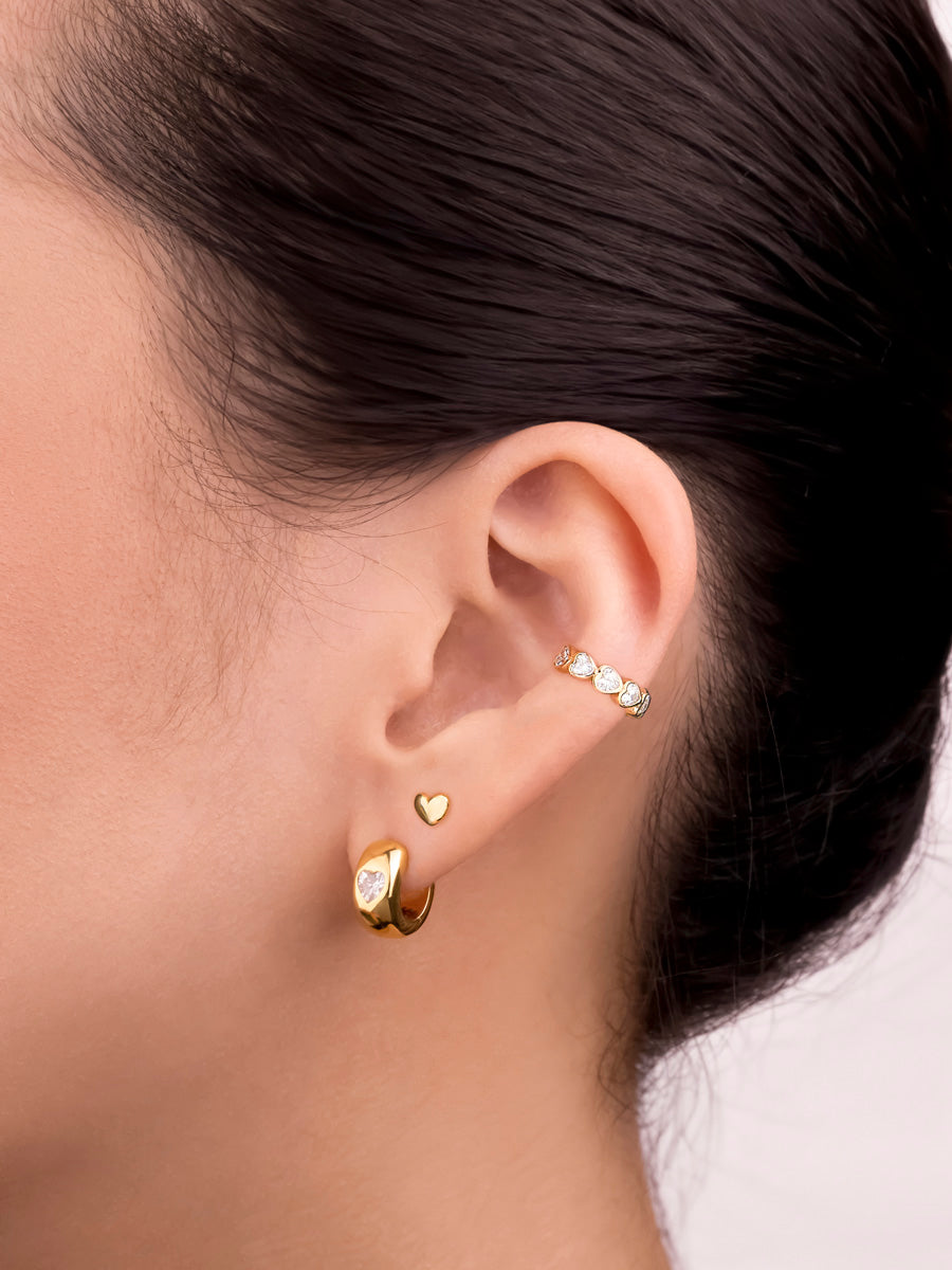 Heart Gem Gold Chubby Baby Huggie Earrings