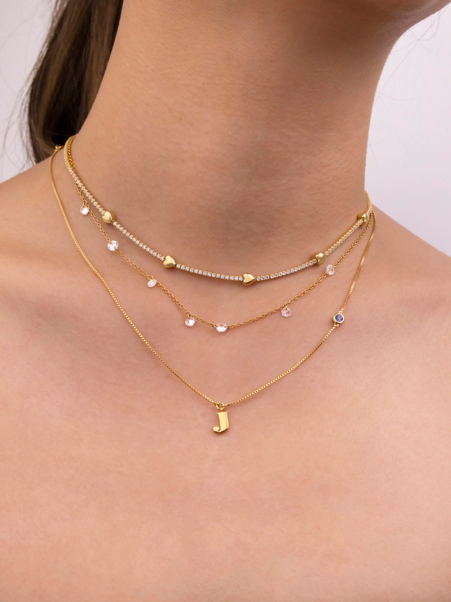 14K Gold Vermeil Bezel Initial Necklace With Classic Box Chain