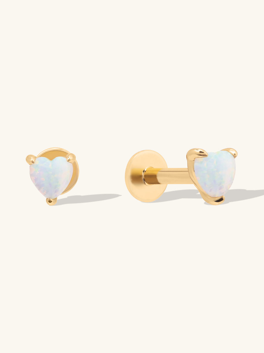 Heart Opal 14K Gold Vermeil Flat Back Earrings