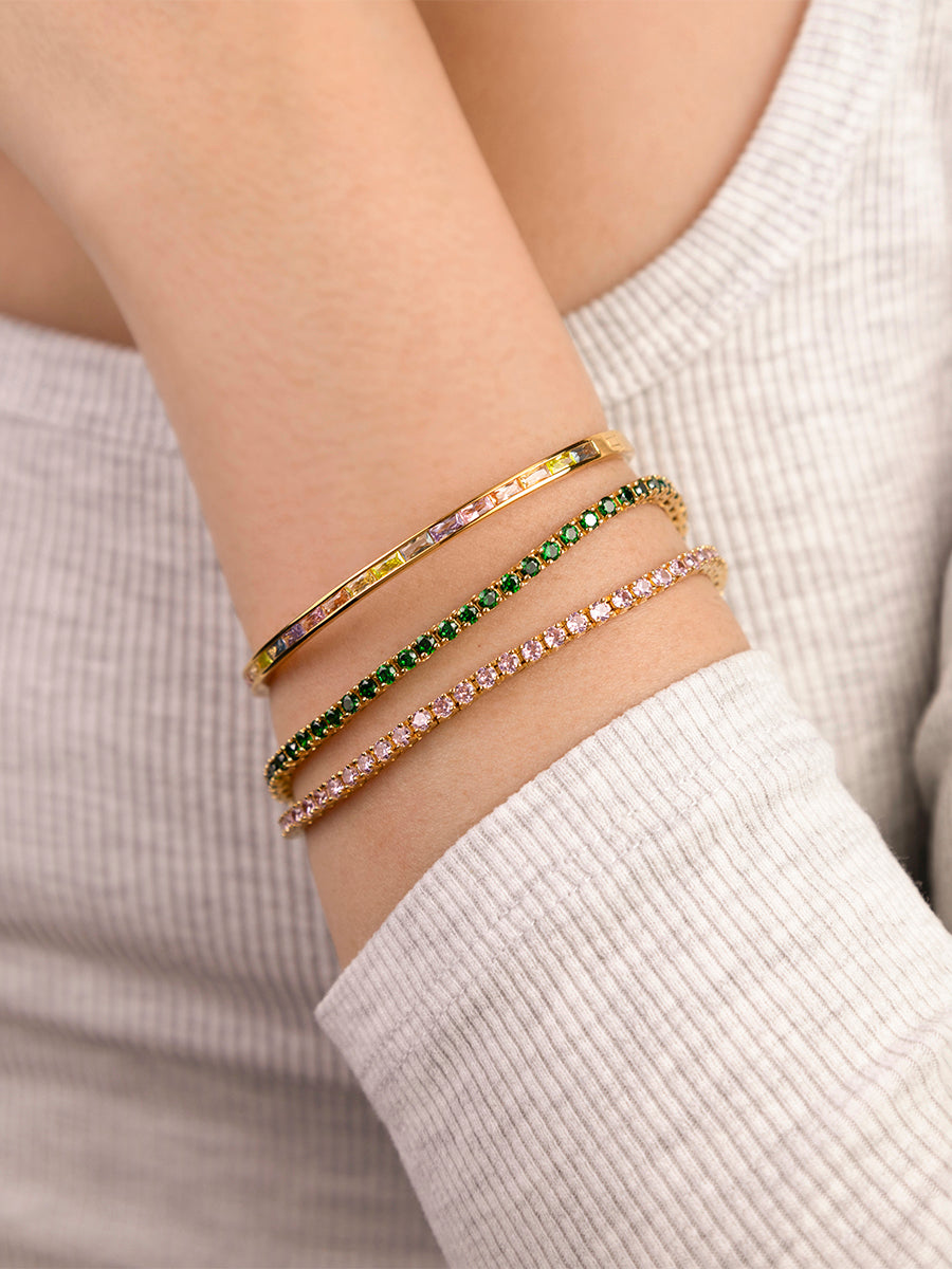 Pave 14K Gold Vermeil Emerald Tennis Bracelet