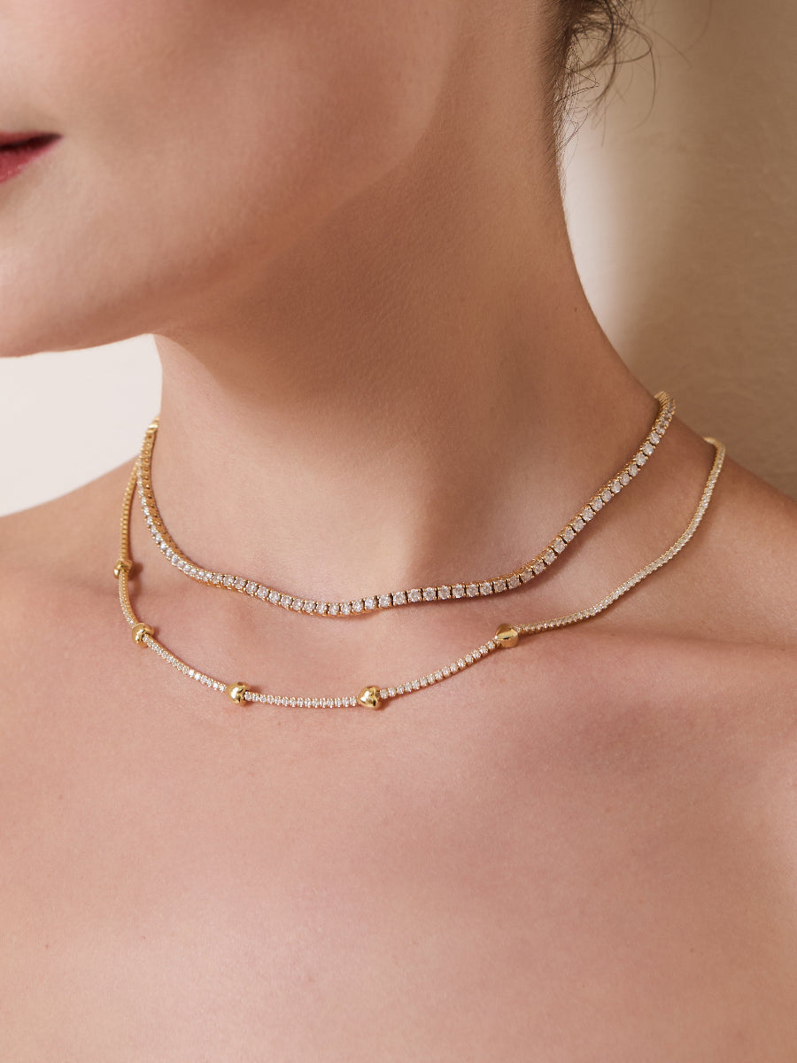 Heart Pave 14K Gold Vermeil Petite Tennis Necklace