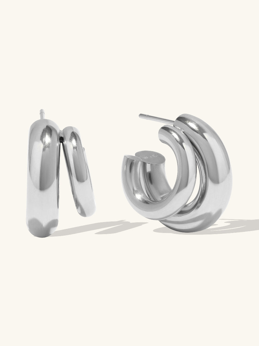 Hailey Double Nano Hoop 9mm Silver Earrings