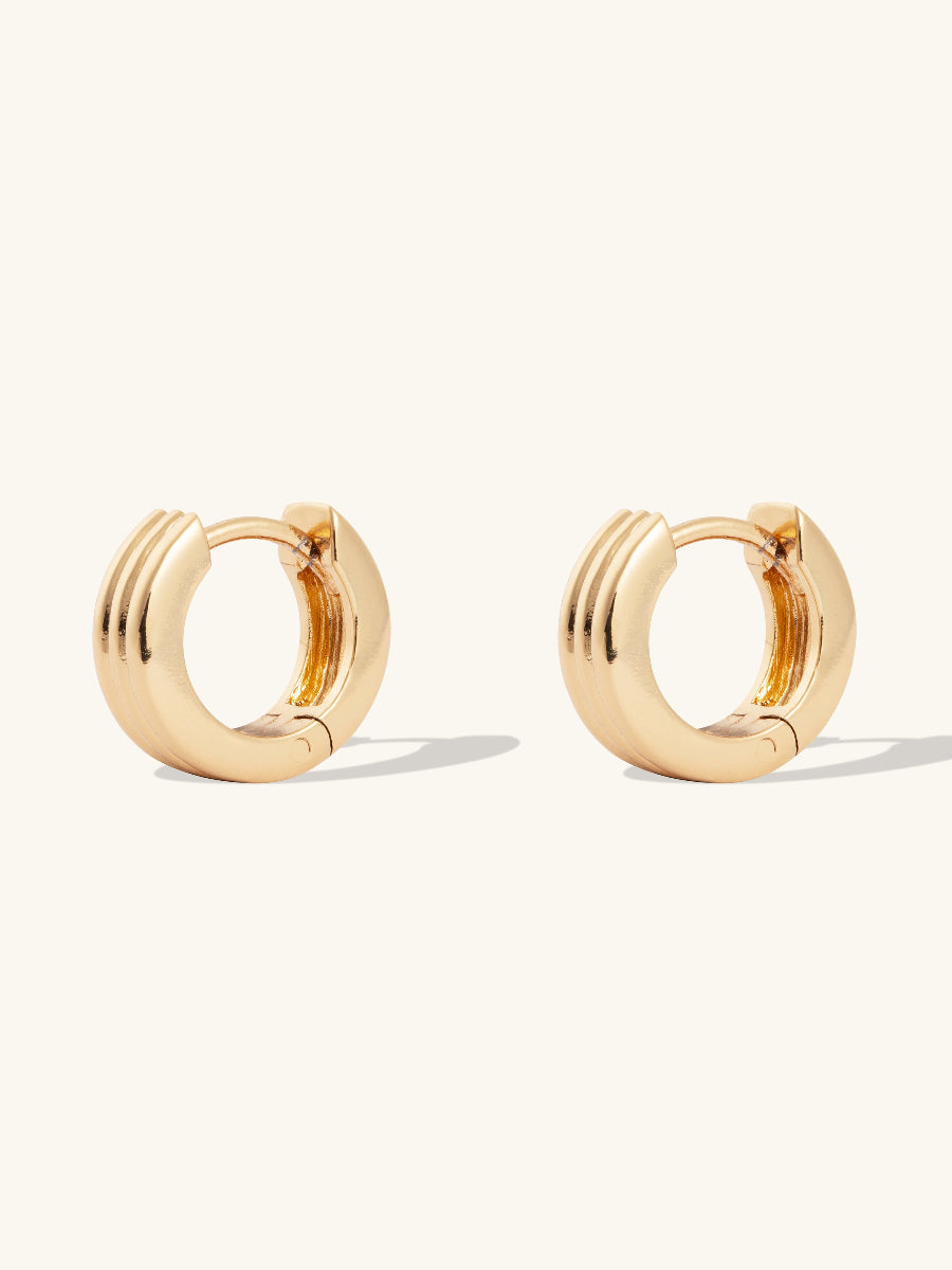 Triple Band Gold 8mm Baby Huggie Earrings