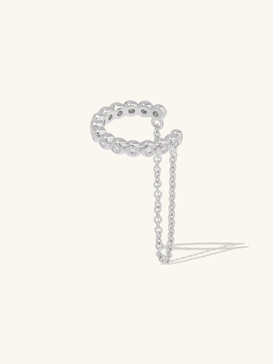 Pave Drop Chain Silver Ear Cuff