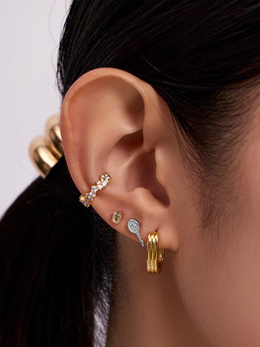 Tennis Your Way Silver Flat Back Earring