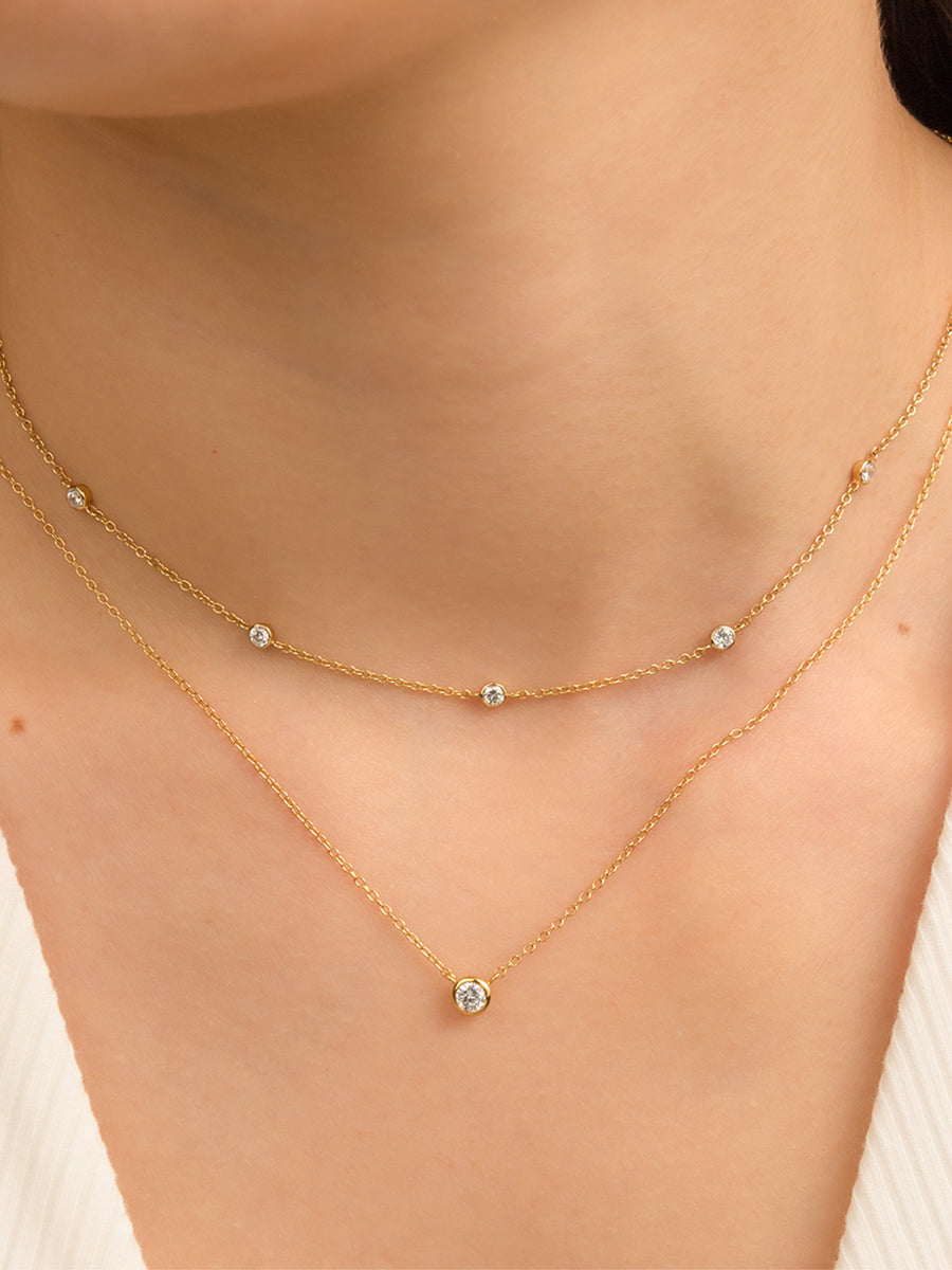 Multi Brilliant Bezel 14K Gold Vermeil Necklace
