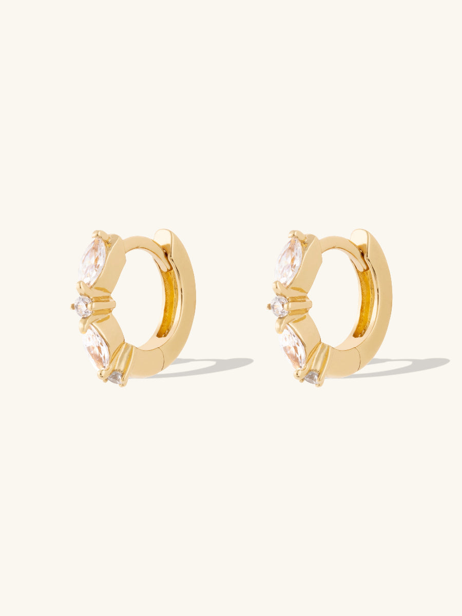 Marquise Pave Gold 8mm Huggie Earrings