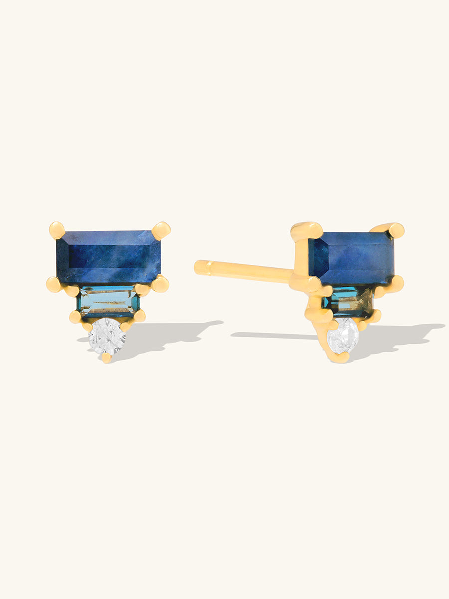 Midnight Sapphire Baguette 14K Solid Gold Earrings
