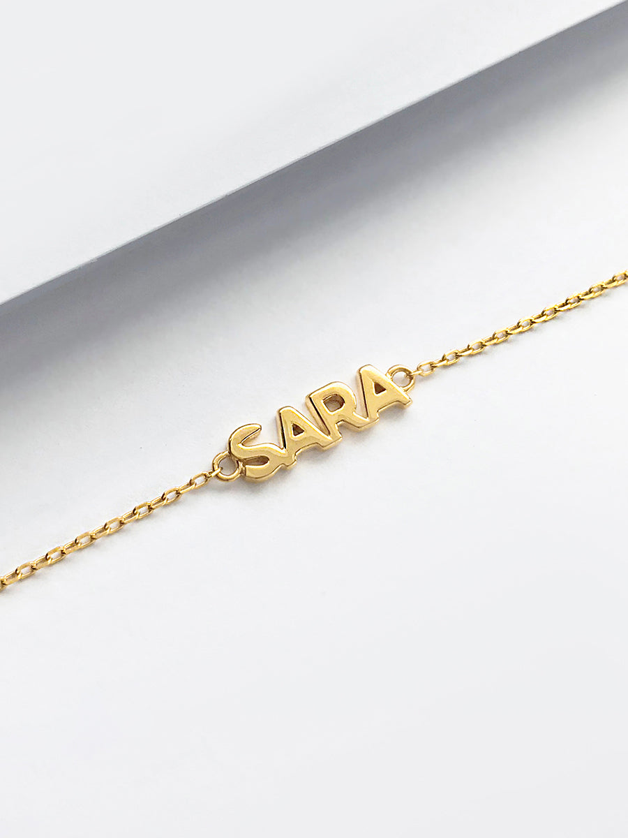 14K Solid Gold Nameplate Bracelet With Standard Chain