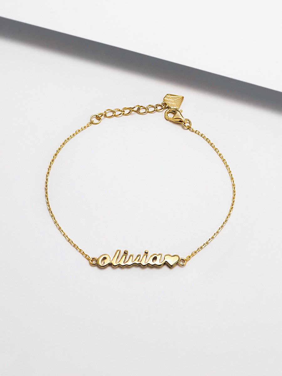 14K Solid Gold Nameplate Kids Bracelet With Standard Chain