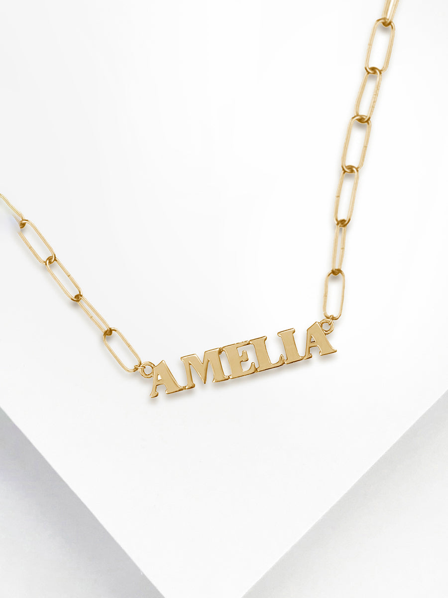 14K Gold Vermeil Nameplate Necklace With Harper Chain