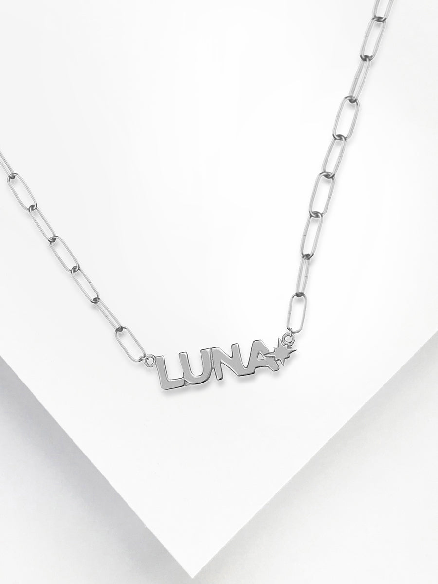 Sterling Silver Nameplate Necklace With Harper Chain