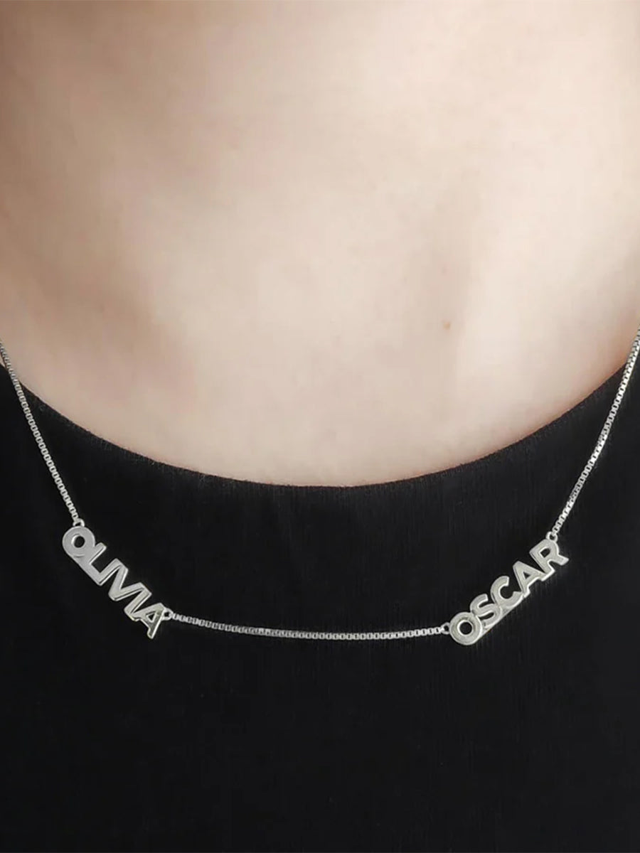 Sterling Silver Double Name Necklace with Classic Box Chain