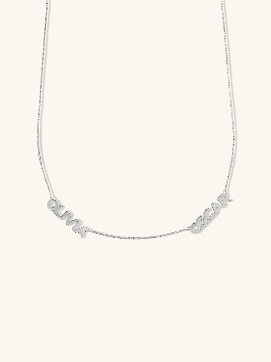 Sterling Silver Double Name Necklace with Classic Box Chain