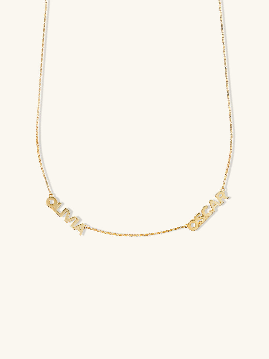 14K Gold Vermeil Double Name Necklace with Classic Box Chain