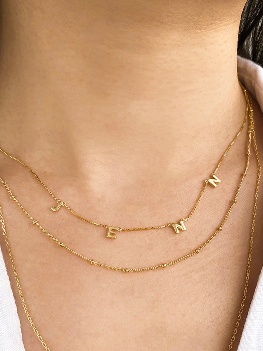 14K Gold Vermeil Space Letter Necklace With Classic Box Chain