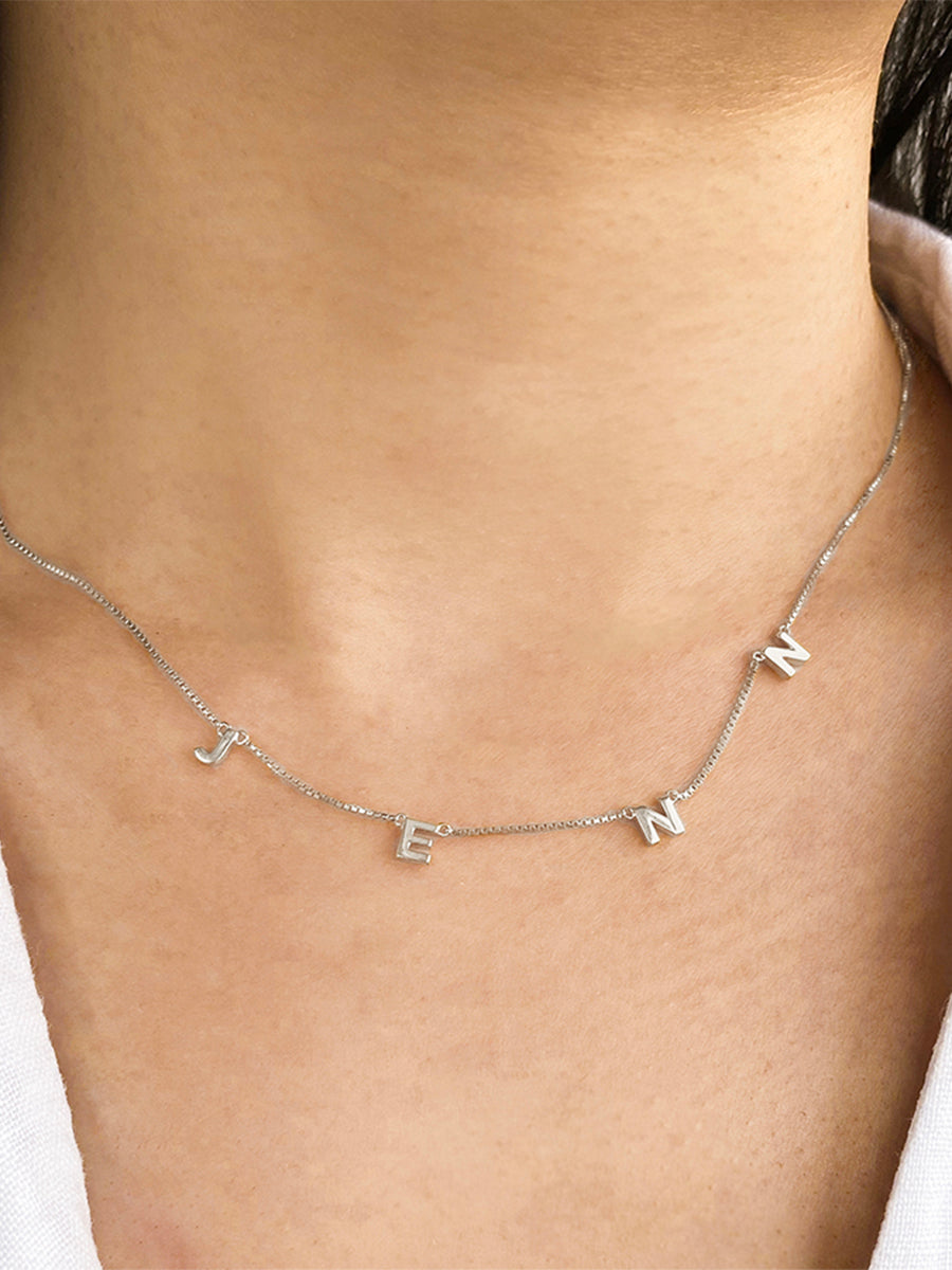 Sterling Silver Space Letter Necklace With Classic Box Chain