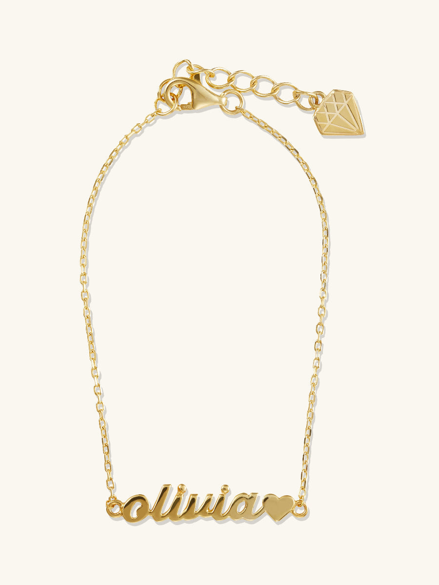 14K Solid Gold Nameplate Kids Bracelet With Standard Chain