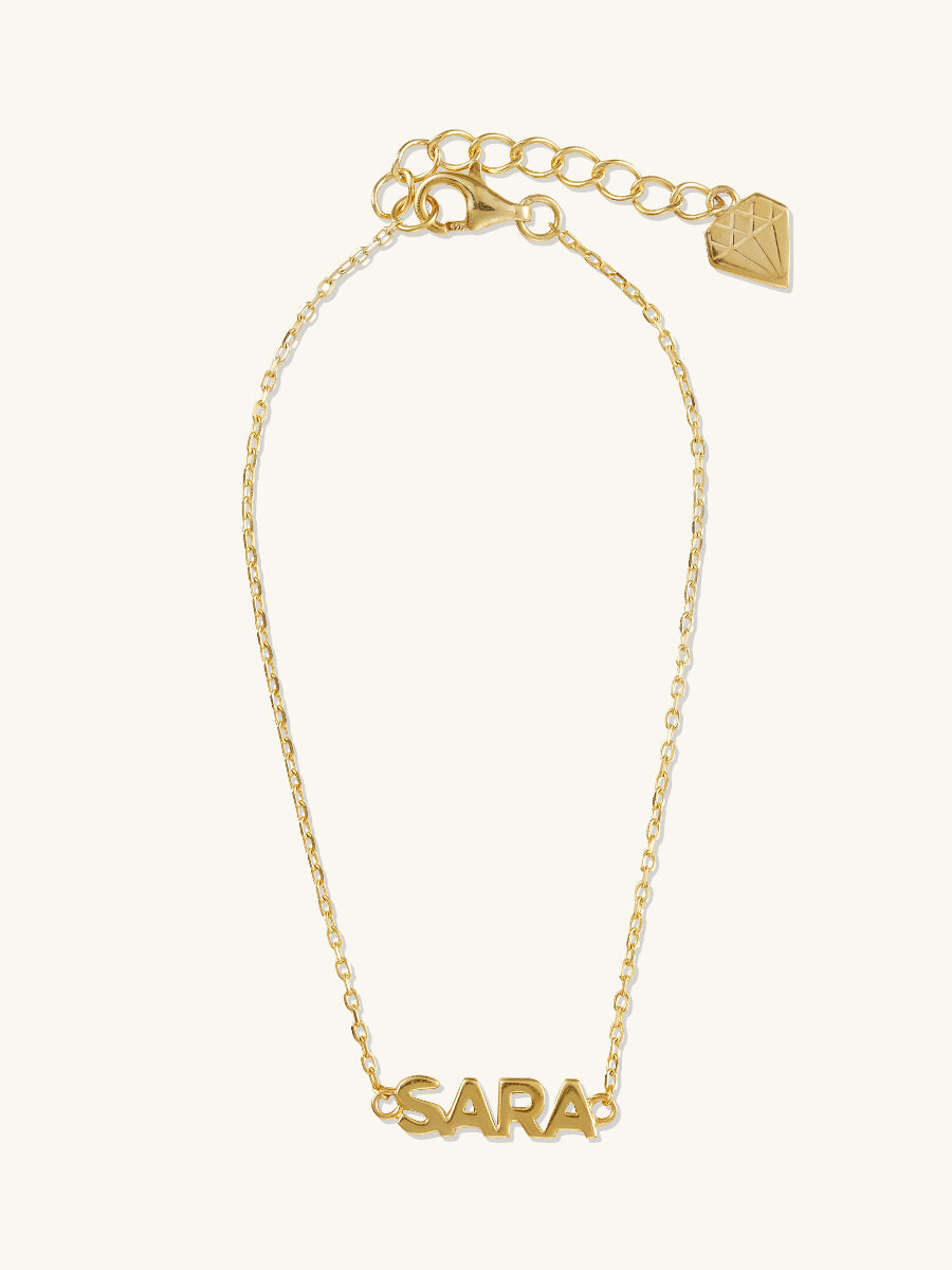 14K Solid Gold Nameplate Bracelet With Standard Chain
