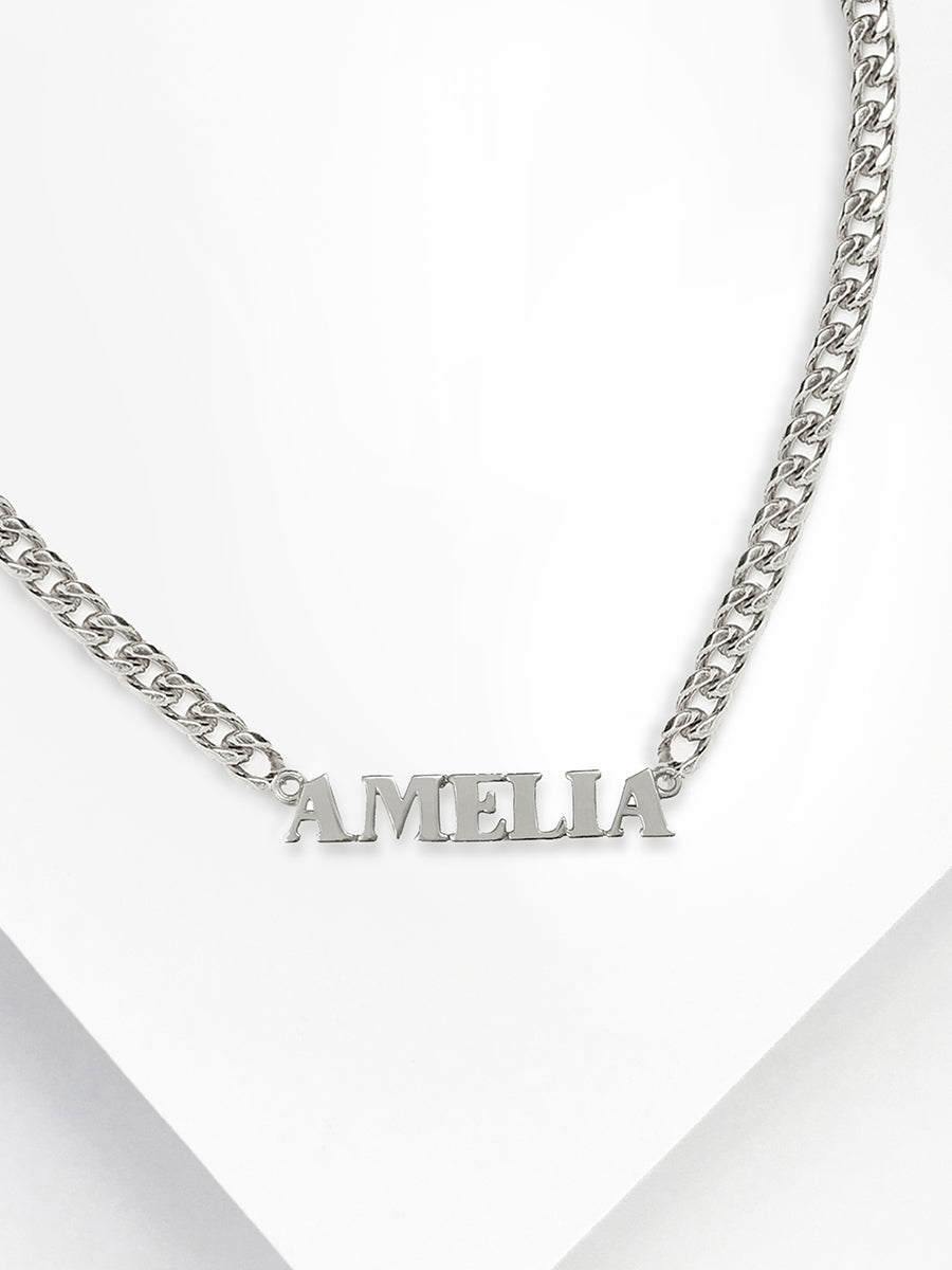 Sterling Silver Nameplate Necklace With XL Curb Chain
