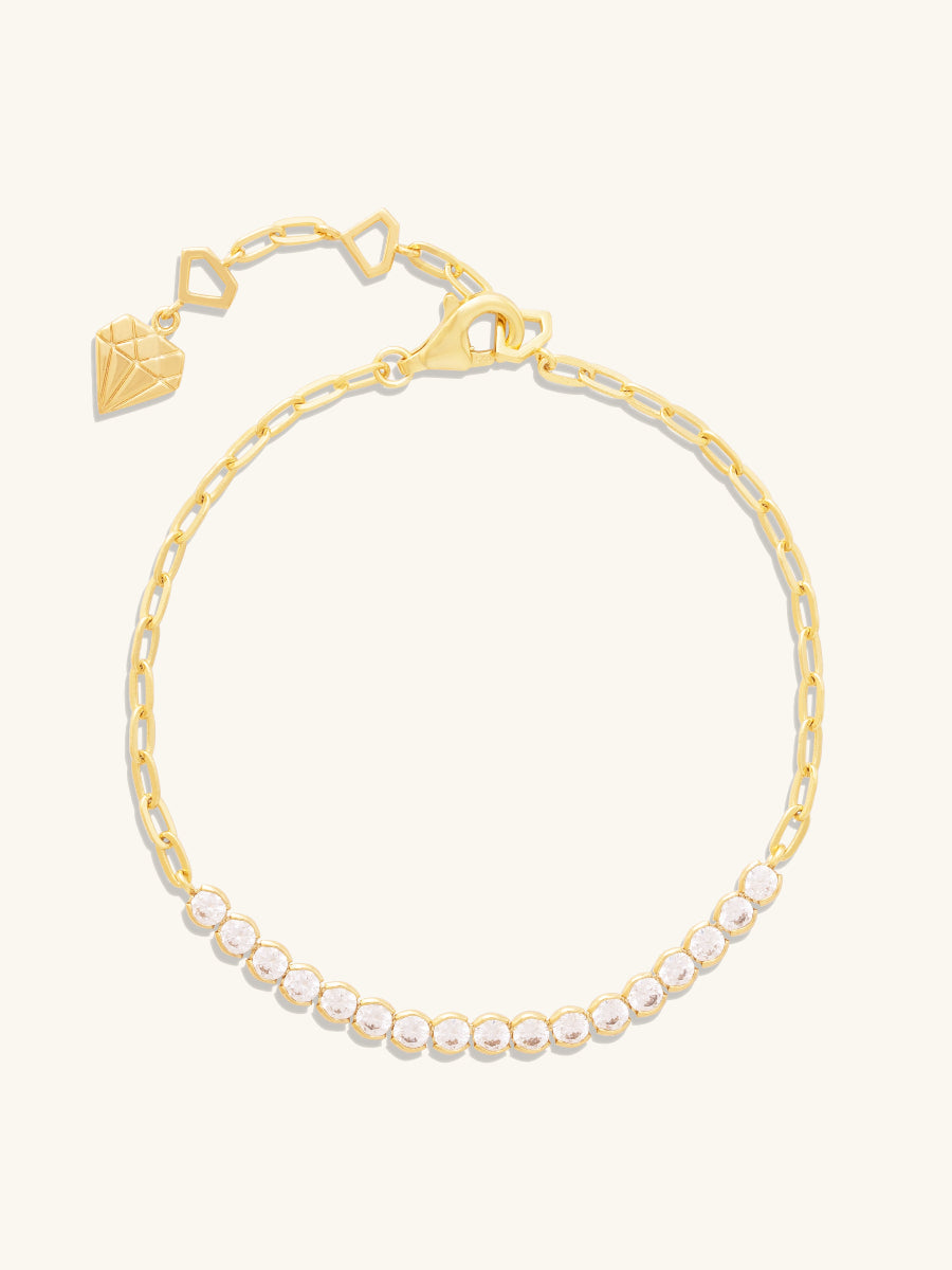 Pave 14K Gold Vermeil Bezel Tennis Chain Bracelet