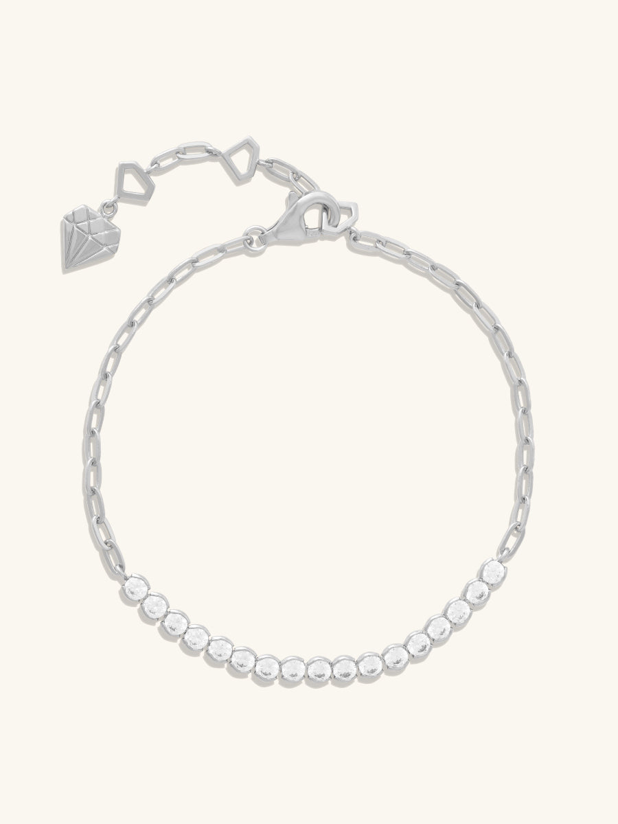 Pave 925 Sterling Silver Bezel Tennis Chain Bracelet