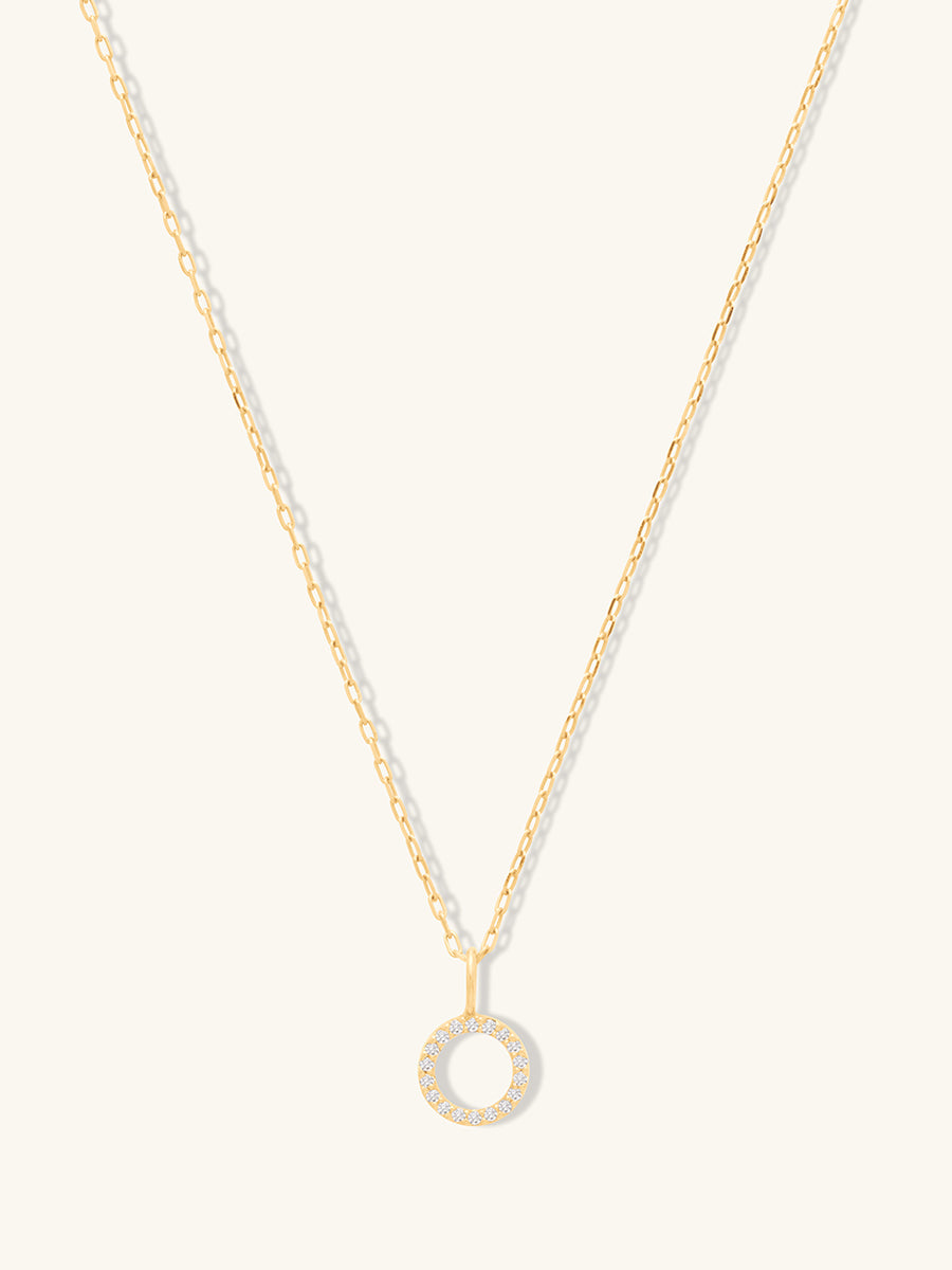 Petite Circle Diamond Pave 14K Solid Gold Necklace