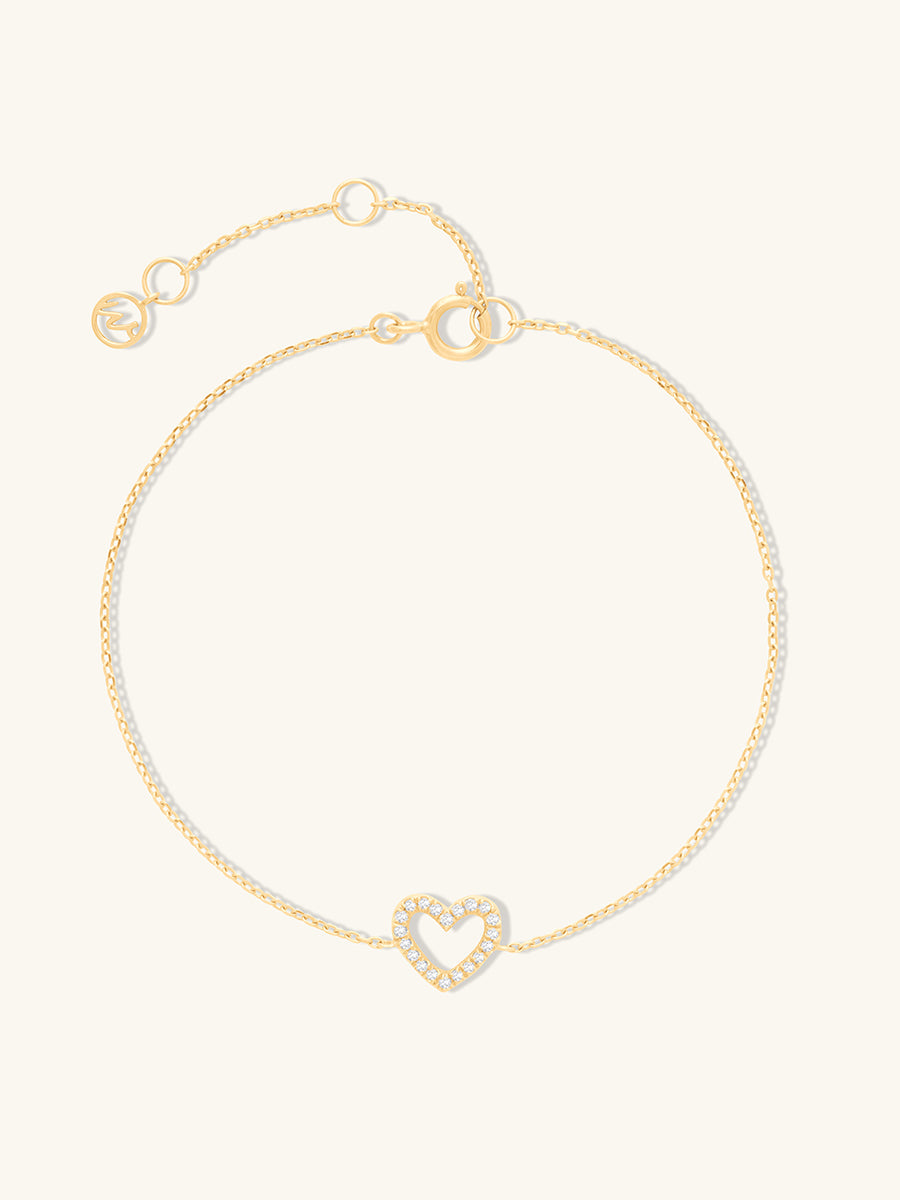 Petite Heart Diamond Pave 14K Solid Gold Bracelet