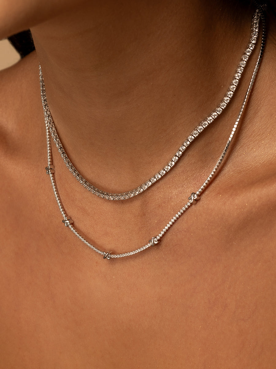 Pave 925 Sterling Silver Petite Tennis Necklace