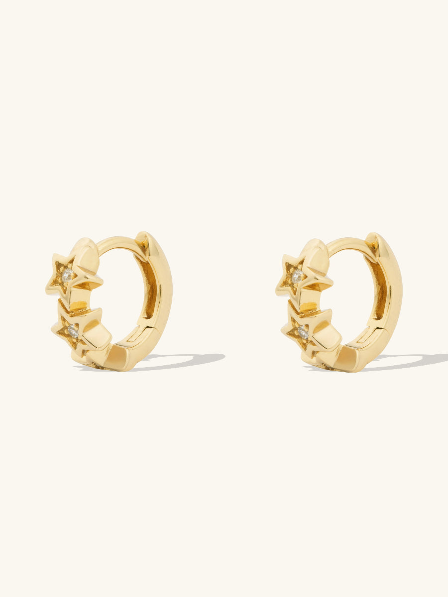 Stars Pave Gold 7mm Baby Huggie Earrings