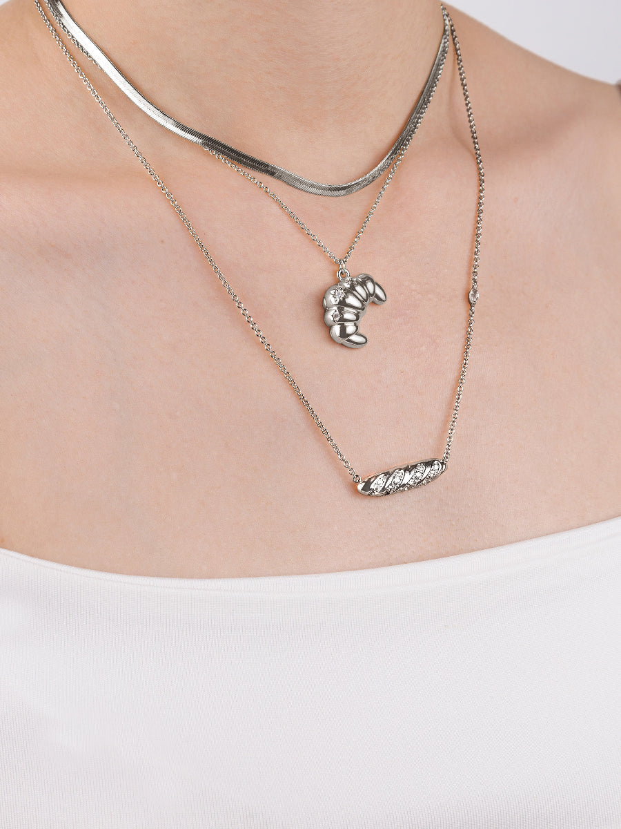 Baguette Pave Silver Necklace