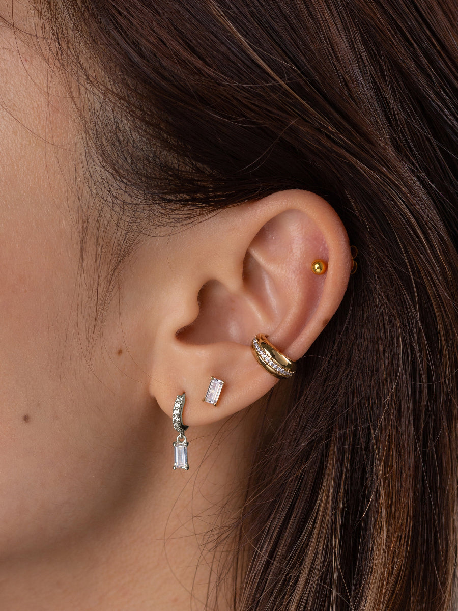 Baguette Silver Baby Huggie Earrings