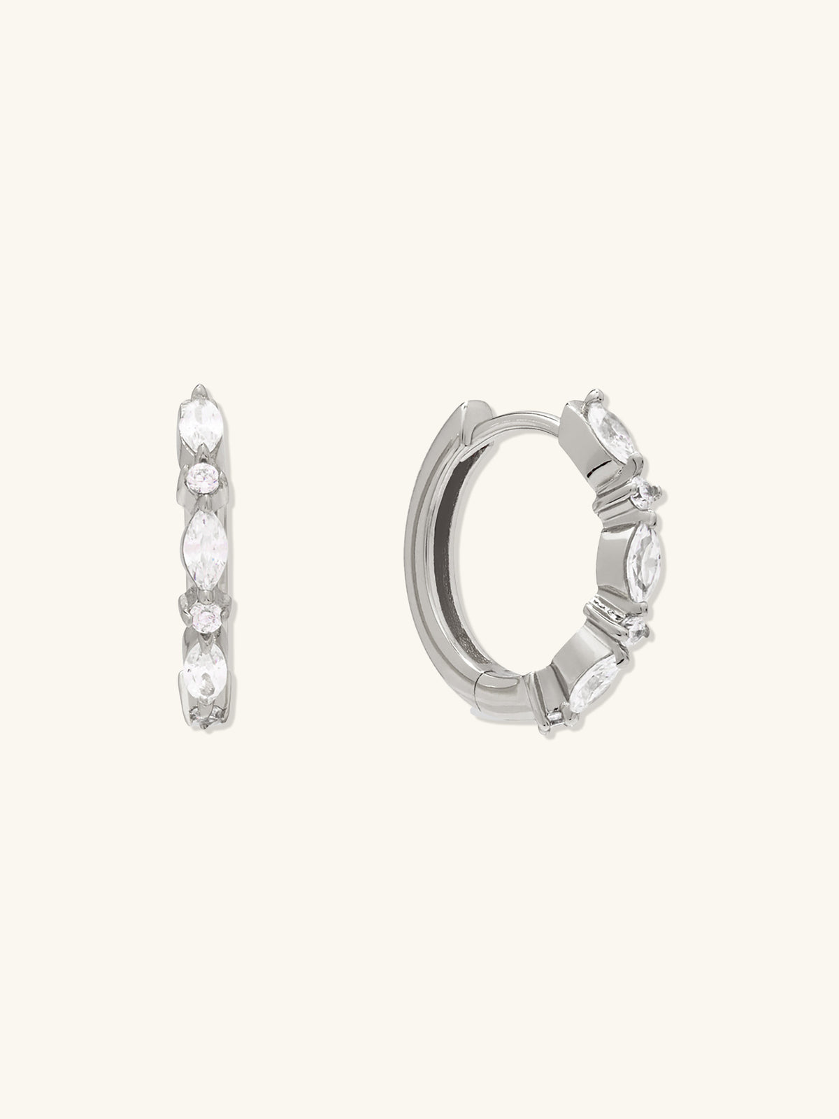 Marquise Pave Silver 11mm Huggie Earrings