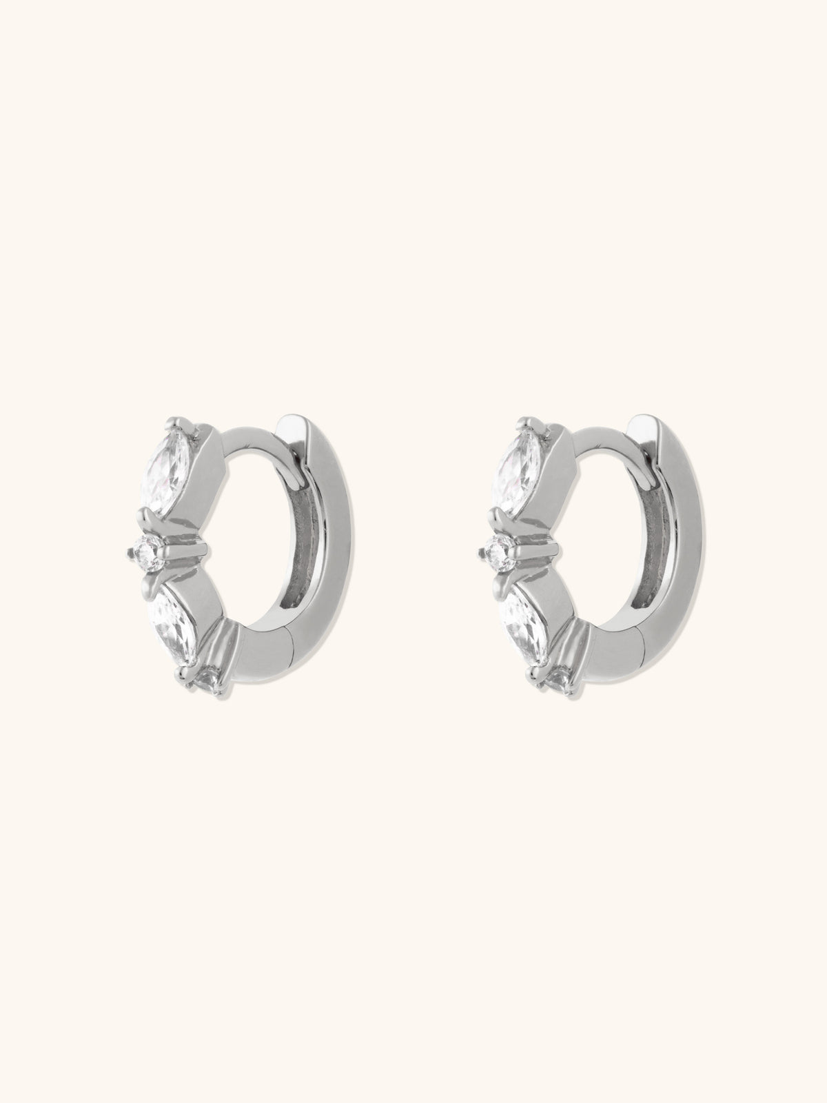 Marquise Pave Silver 8mm Huggie Earrings