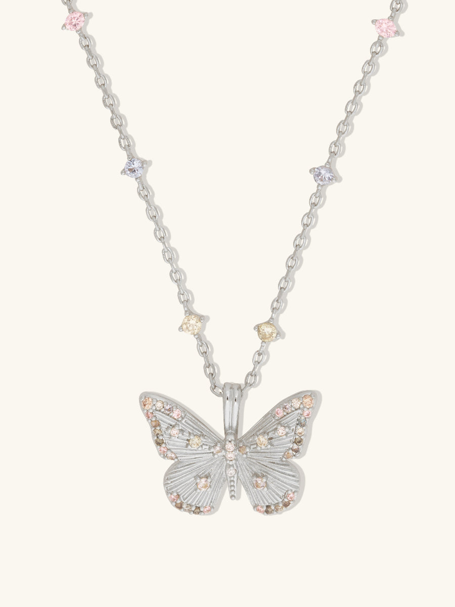 Butterfly Rainbow & Silver Necklace