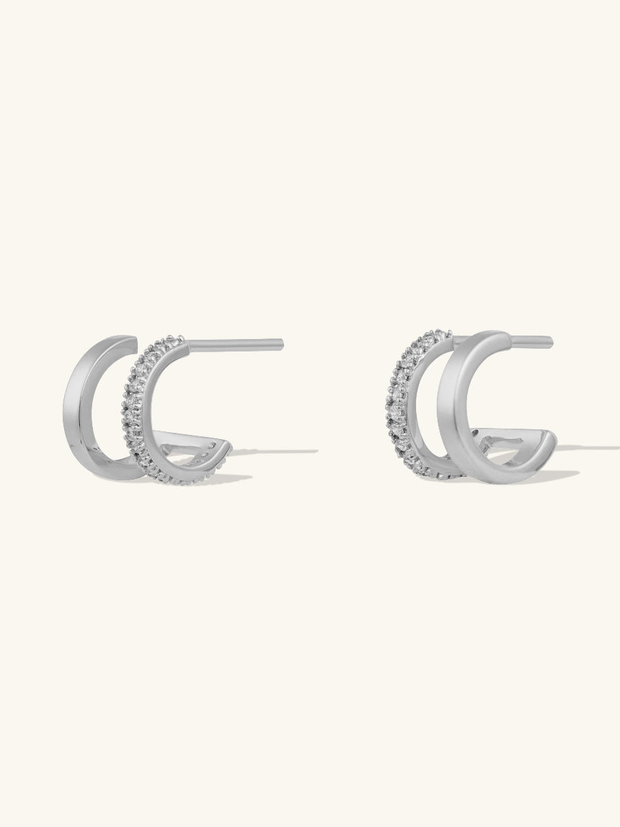 Classic Double Pave Silver 9mm Huggie Earrings