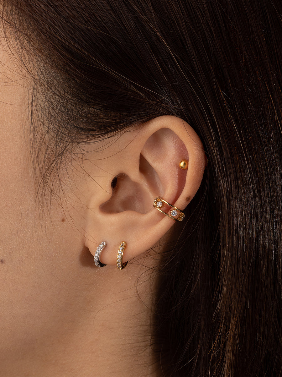 Classic Pave Silver 7mm Huggie Earrings
