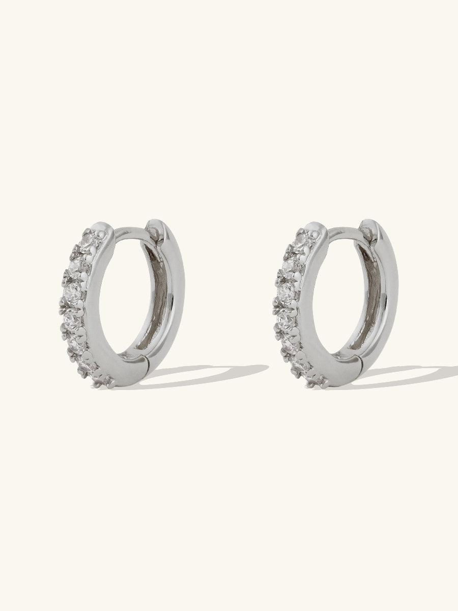 Classic Pave Silver 7mm Huggie Earrings