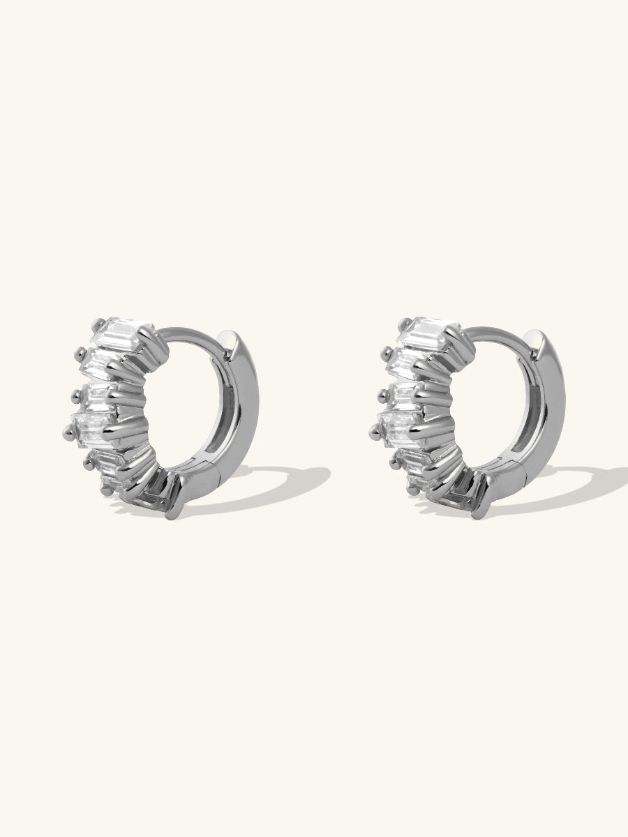 Jagged Baguette Silver 8mm Baby Huggie Earrings