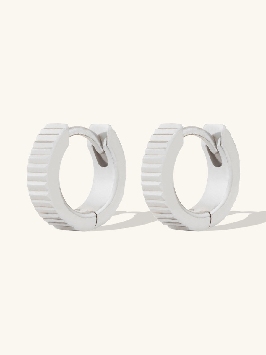 Ribbed Bar Silver 8mm Baby Huggie Earrings